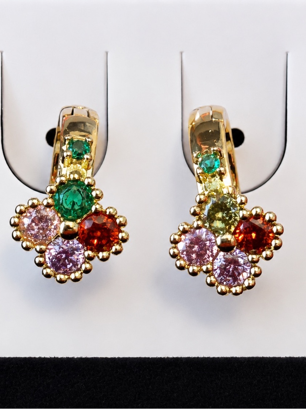 Boho Rainbow Gem Huggie Hoop Earrings Gold Tone Statement Earrings